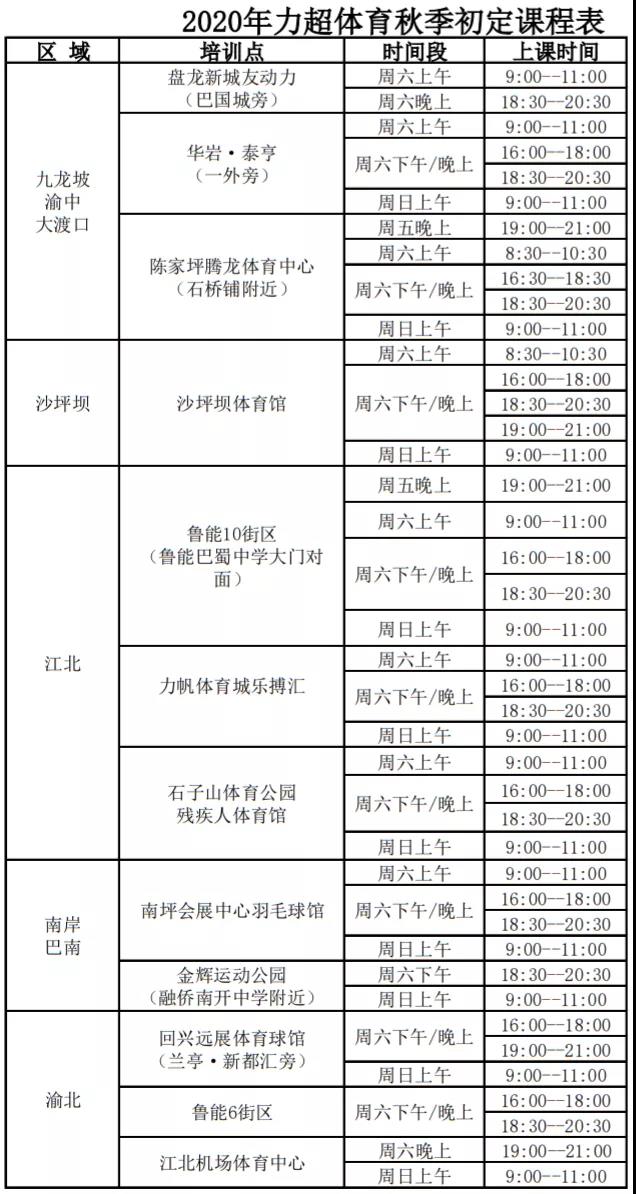 体训不限定丨【力超体育】秋季班初定课程安排出炉！